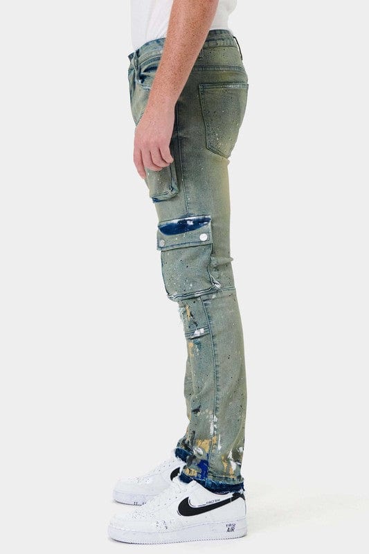 Multi Cargo Slim Straight Denim Jeans