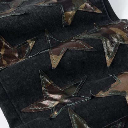 Men's Camouflage Leather Stars Patches Jeans