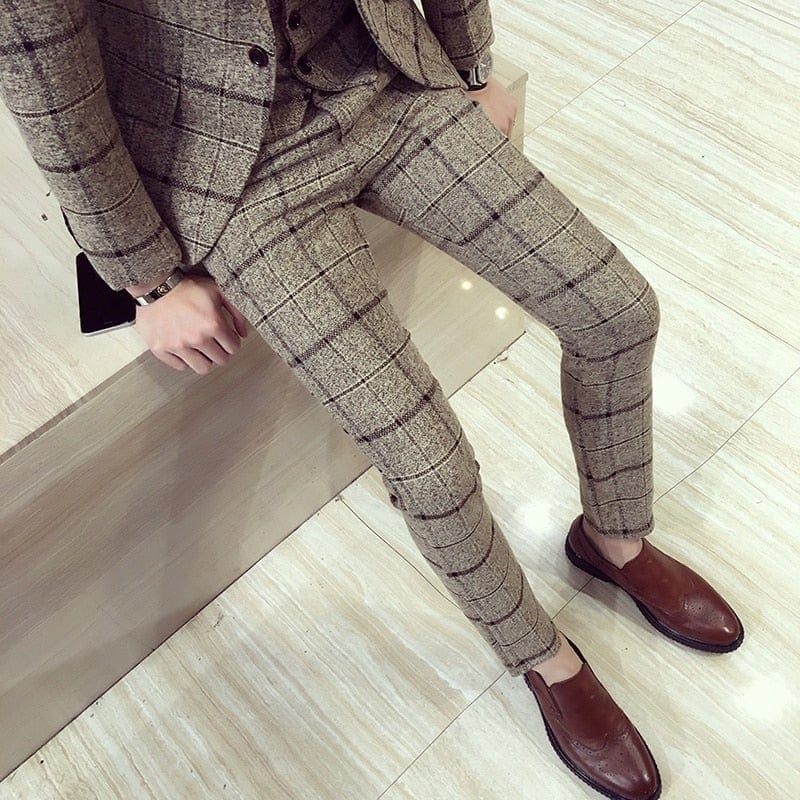 Mens Plaid Slim Fit Dress Pants THUNDER HOODIE