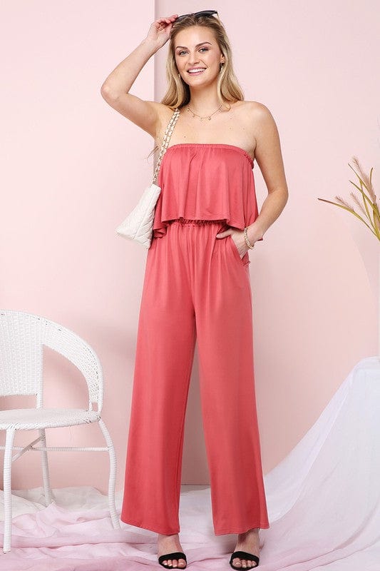 Flare Tube Top with Two-Fer Look Jumpsuit