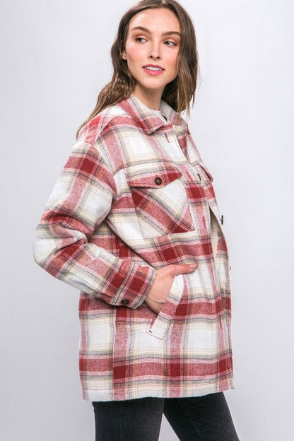 Plaid Button Up Jacket with Sherpa Lining