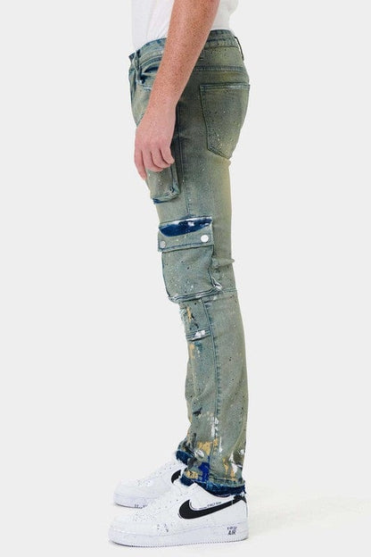 Multi Cargo Slim Straight Denim Jeans