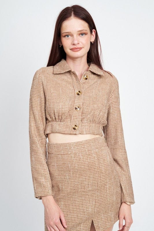 Cropped tweed jacket with swirling detail