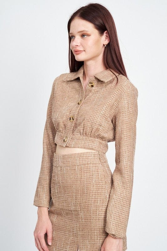 Cropped tweed jacket with swirling detail