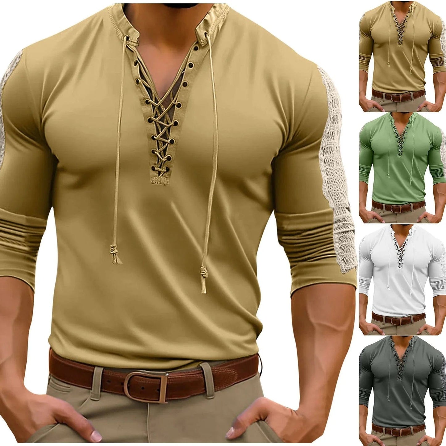 Mens Simple Button Pullover Long Sleeved T Shirt