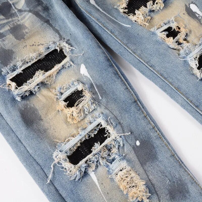 Men's vintage slim skinny ripped jeans