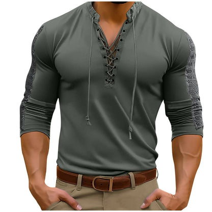 Mens Simple Button Pullover Long Sleeved T Shirt