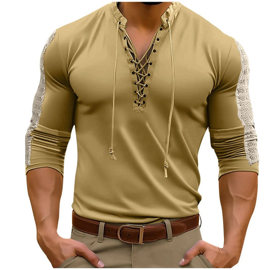 Mens Simple Button Pullover Long Sleeved T Shirt