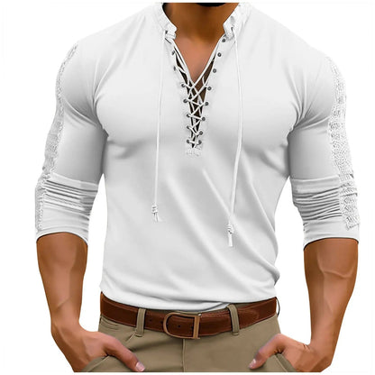 Mens Simple Button Pullover Long Sleeved T Shirt