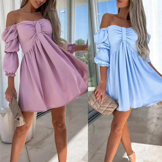 Women's Puff Sleeves Lady Summer Mini Dress