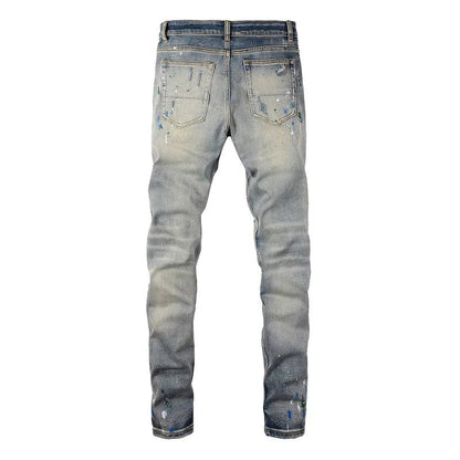 Men's Painted Stretch Denim Ripped Jeans