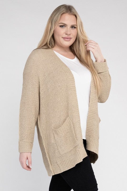Plus Size Ribbed Knit Open Front Cardigan