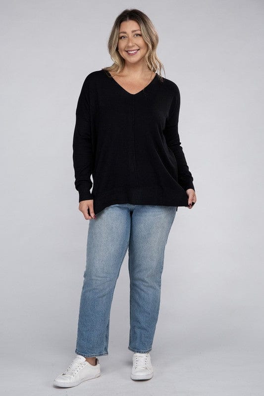 Plus Garment Dyed Front Seam Sweater