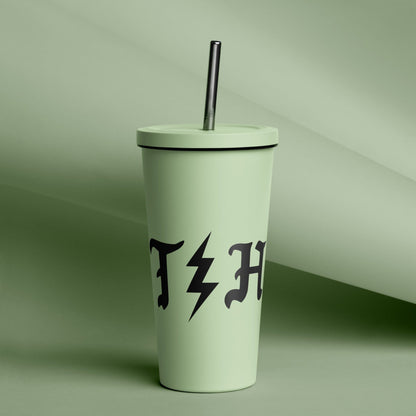 Insulated tumbler with a straw