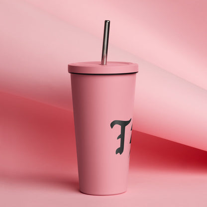 Insulated tumbler with a straw