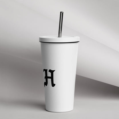 Insulated tumbler with a straw