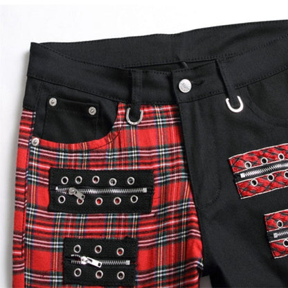Fashion Red Plaid Patchwork jeans