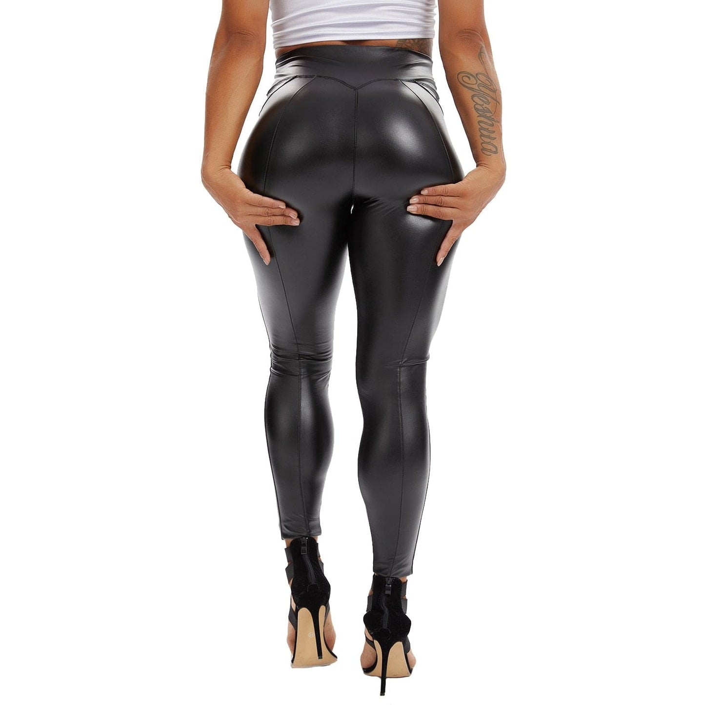 Womens High Waist Zipper Leather Pants