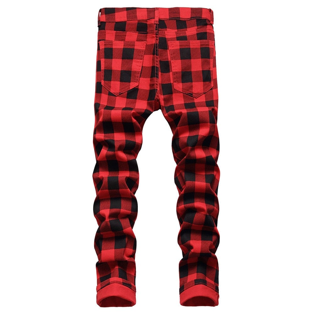 Men Red Plaid Printed Pants