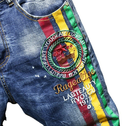 Men's Embroidery Painted Stretch Denim Jeans