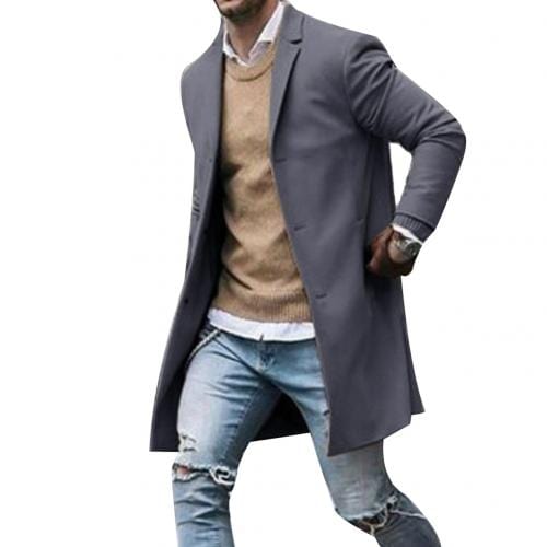 Men's Fashion Solid Color Trench Coat