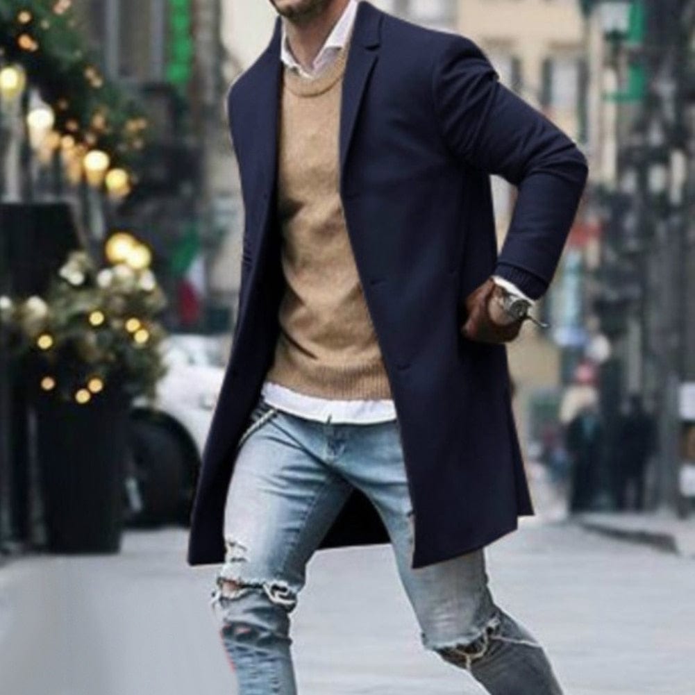 Men's Fashion Solid Color Trench Coat