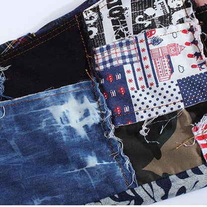 Men patchwork spliced ripped denim jeans