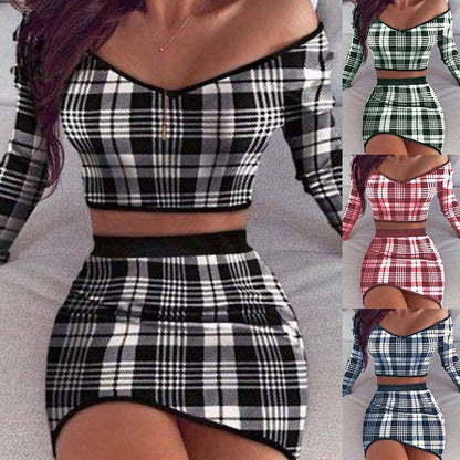 Women Two Piece Set Crop Top + Skirt