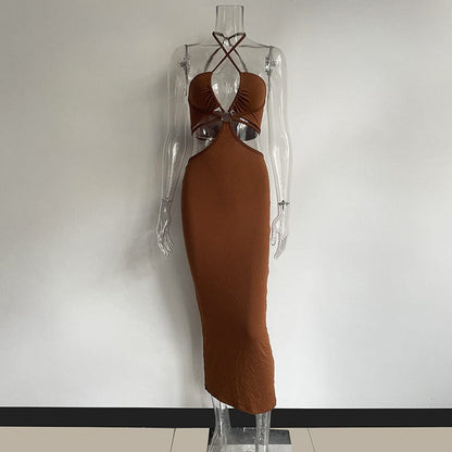 Women Hollow out Strap Halter Dress