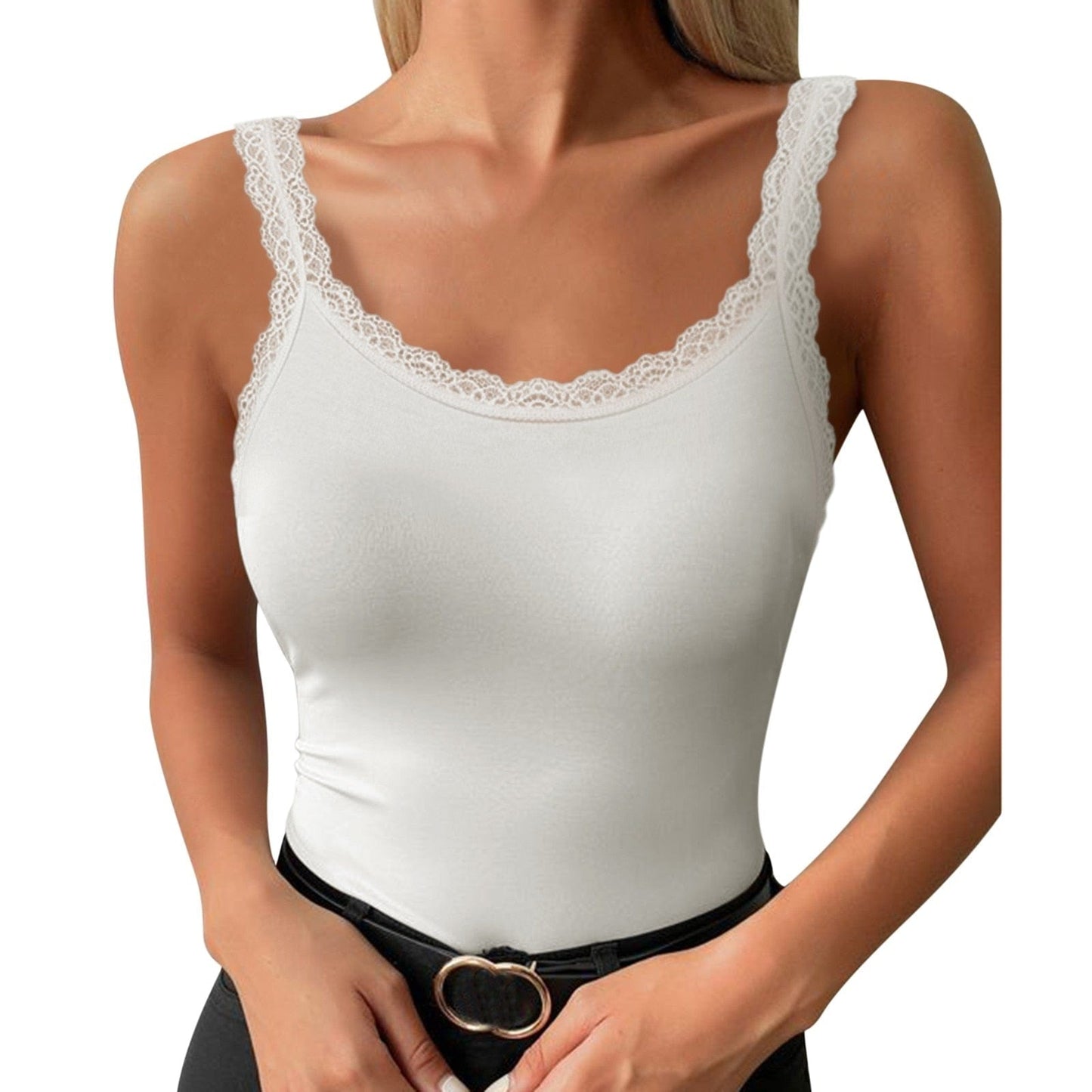 Women Solid Lace Strap Tank Top