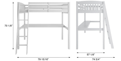 Kids White High Loft Bed with Desk and Storage Space