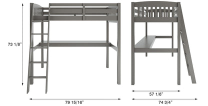 Kids Grey High Loft Bed with Desk and Storage Space