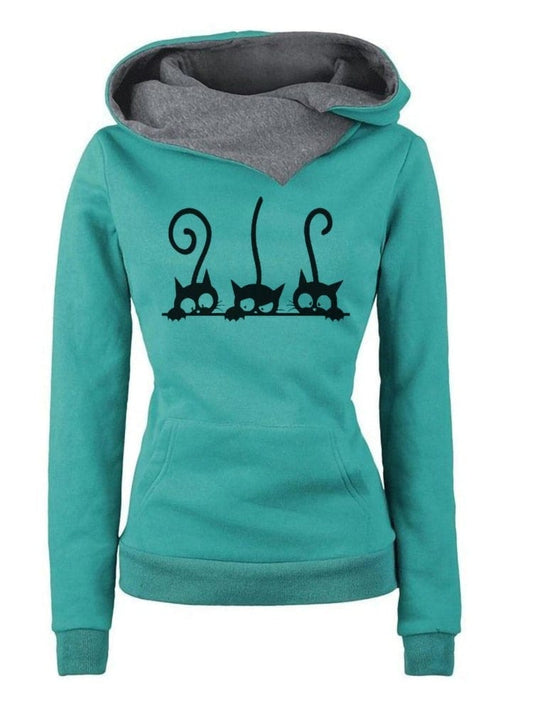 Women Cat Printed Hoodie Sweatshirt