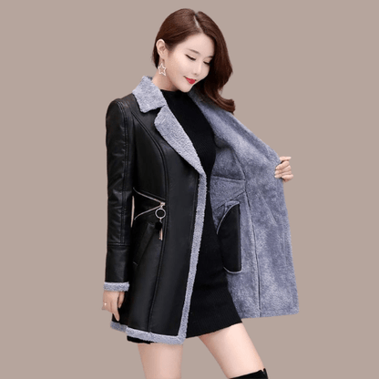 Women Leather Long Suit Jacket