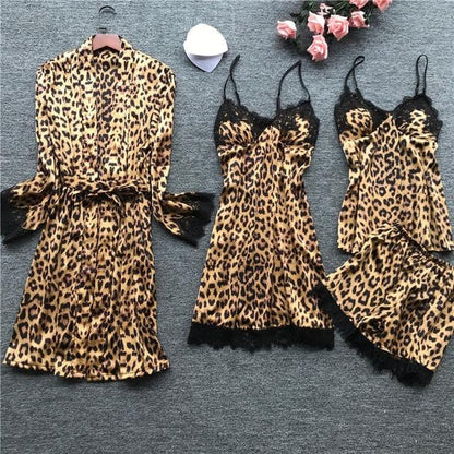 Woman Ice Silk Fashion Leopard Print Sexy Pajama Set