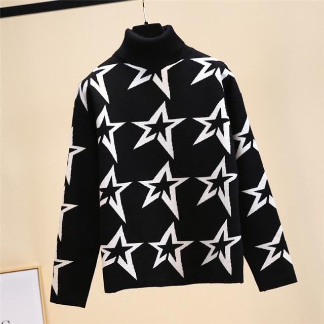 Women Knitted Star Print  Sweater