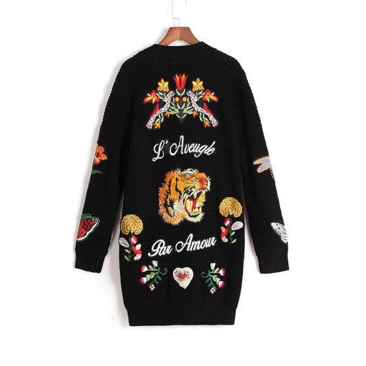 Women Embroidery Long Cardigan