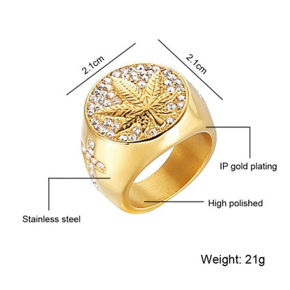 Stainless Steel Iced Out Bling Gold Ring
