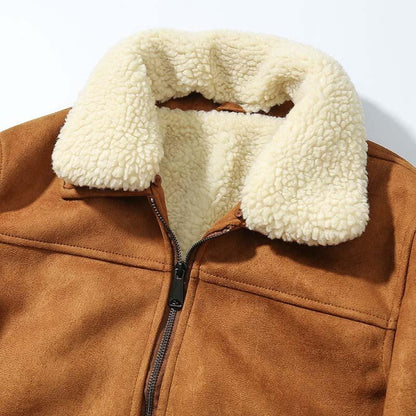 Men's Winter Suede Coat With Detachable Collar