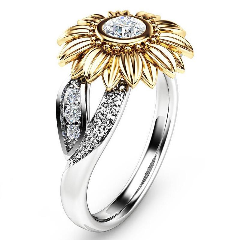 Two Tones Gold Sunflower Ring