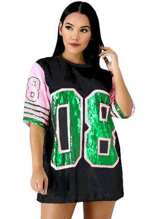 Pink and Green Long O-Neck T-Shirt