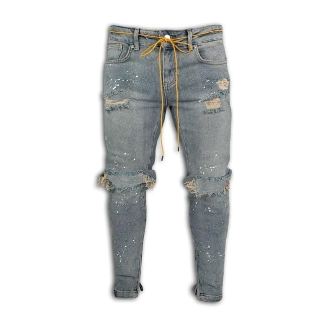 Men's Stretch Destroyed Ripped Jeans