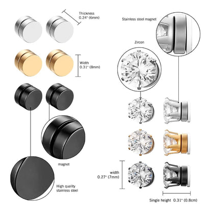 Unisex Stainless Steel Round Magnet Earrings
