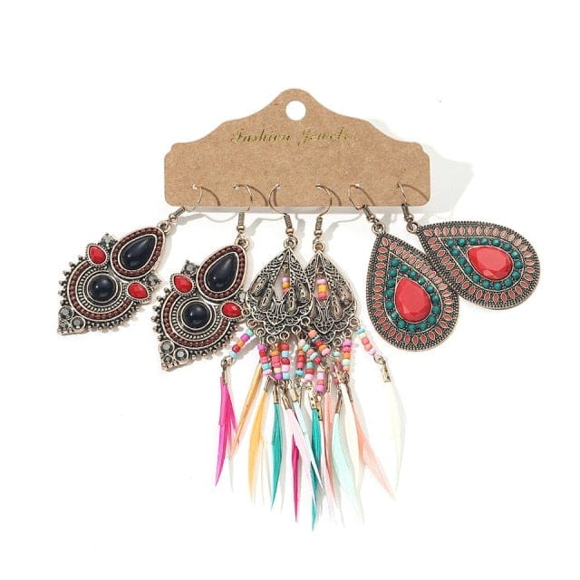 Color Feather Tassel Earrings Set for Women