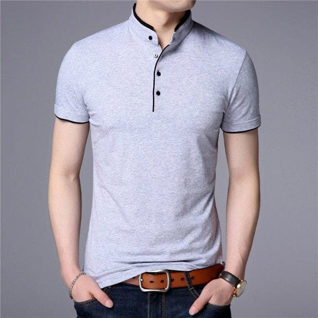 Mandarin Style Collar Short Sleeve Shirt