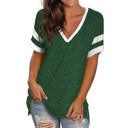 Women Green Casual V-neck T Shirt