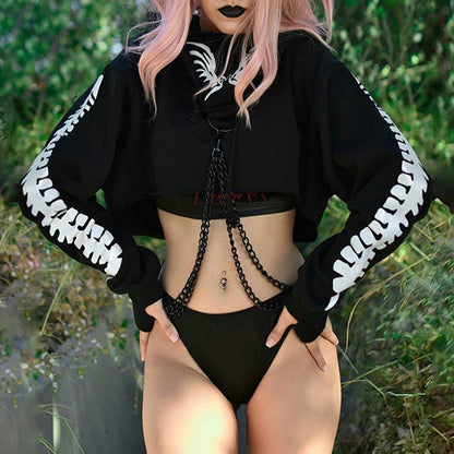 Women Gothic Reflective Crop Top Pullover