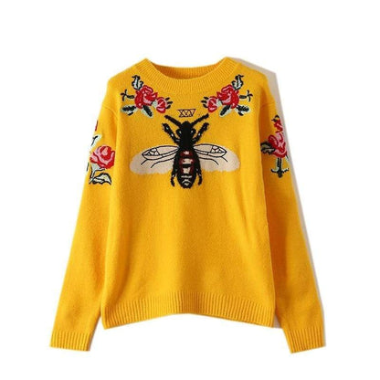 Women Floral Embroidery Bee Sweater