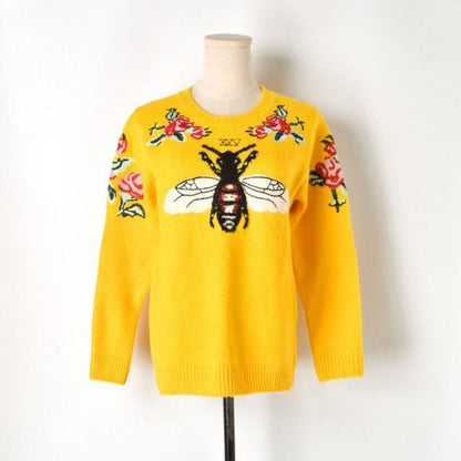 Women Floral Embroidery Bee Sweater