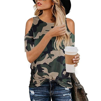 Camouflage Hollow Out T Shirt
